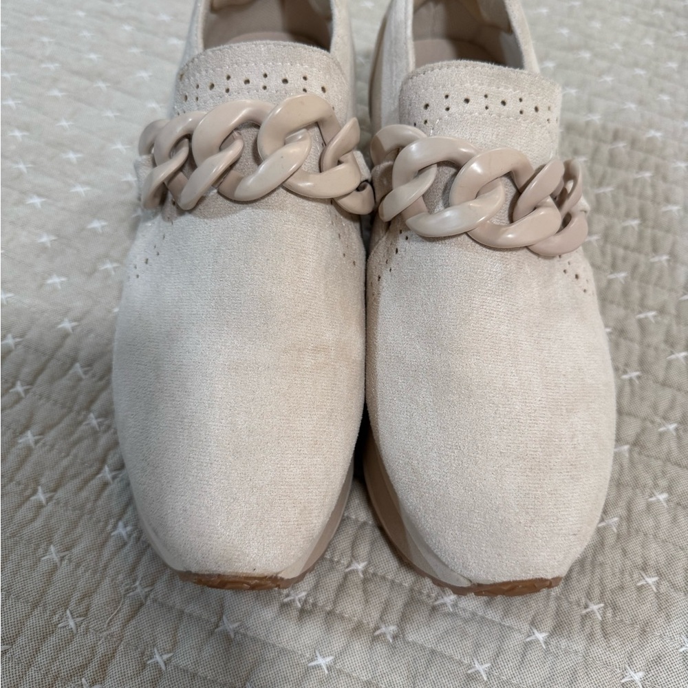 Chunky Chain Loafers Beige Platform Slip On Neutral Lug Sole Size 10